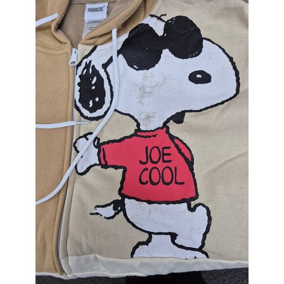 NWT PEANUTS Snoopy Joe Cool Color Block Tan Sweatshirt with a Full Zip Hoodie S - Picture 2 of 6